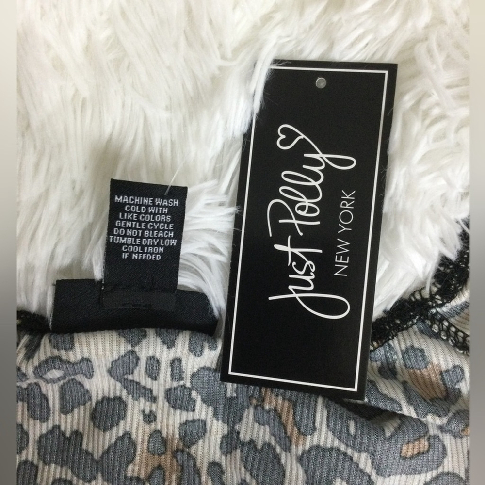 Just Polly New York animal print long sleeve cropped top Woman’s XL - Picture 7 of 11